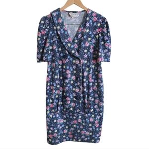 Vintage 80's Zoomers Maternity Polka Dot Floral Double Breasted Dress. Size 8